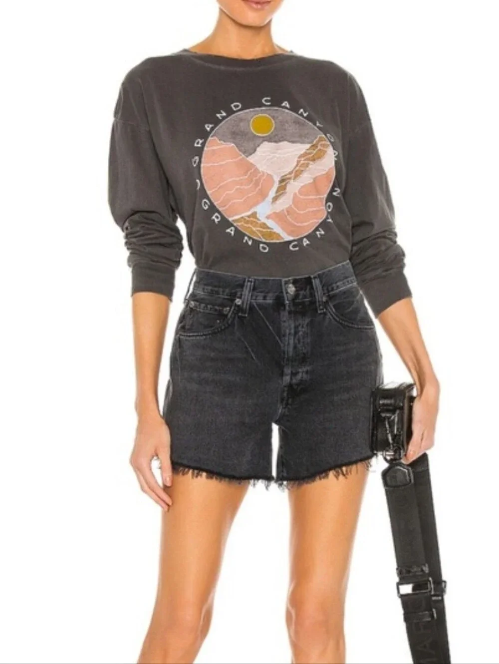 Agolde Black Parker Long Denim Shorts Size 31